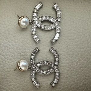 CHANEL Silver and Pearl Accent Earrings